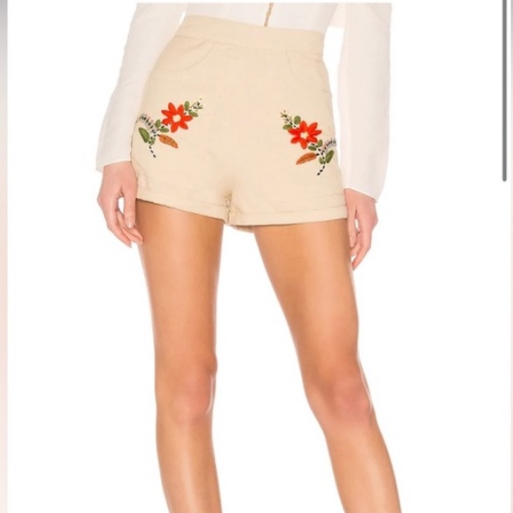 Anthro’s Tularosa Penelope Shorts,Embroidered Linen Blend Cream Boho Size XS